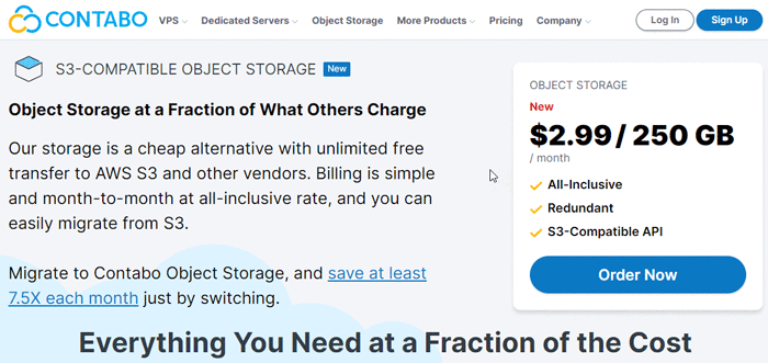 contabo cheapest object storage plans