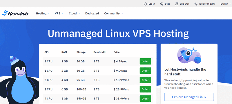 Hostwinds unmanaged vps