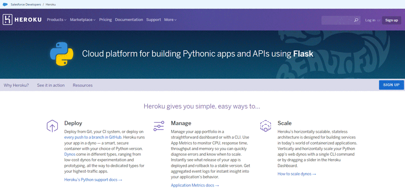 Heroku cloud platform for python apps